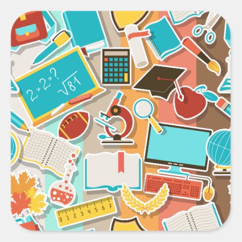 School Equipment Icons Square Sticker