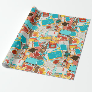 School Equipment Icons Wrapping Paper