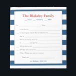 School Excuse Personalized, Blue Stripes Notepad<br><div class="desc">A great note pad for those busy school mornings!  Fill in your information on the template-personalize with your family name and children's names too.  Add your contact information at the bottom.</div>