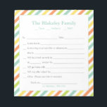 School Excuse Personalized, Rainbow Stripes Notepad<br><div class="desc">A great note pad for those busy school mornings!  Personalize with your family name and children's names too.  Add your contact information at the bottom.
Fill in your information on the template.</div>