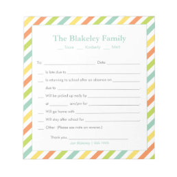 School Excuse Personalized, Rainbow Stripes Notepad