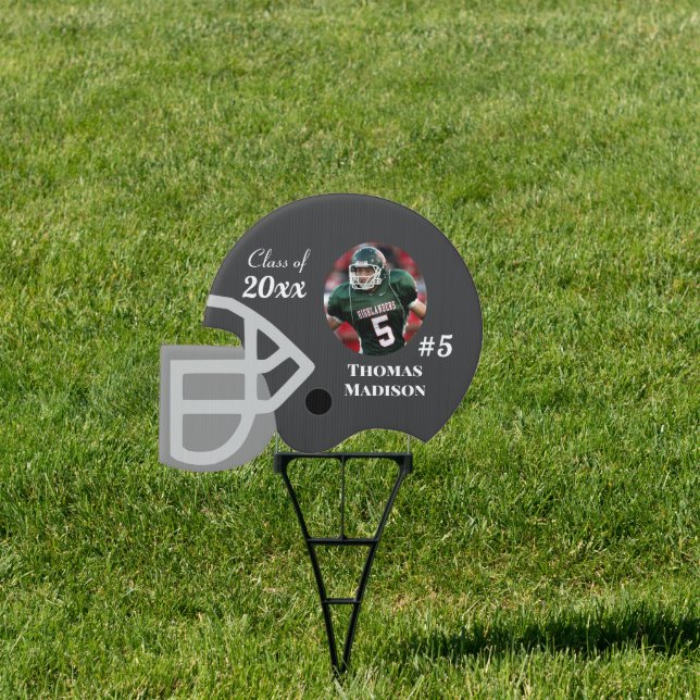 School Football Helmet | Dark Gray Yard Sign (Insitu)