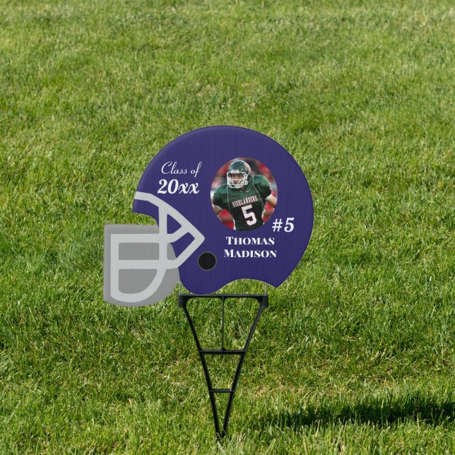 School Football Helmet | Navy Blue Yard Sign (Insitu)