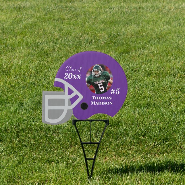 School Football Helmet | Purple Yard Sign (Insitu)