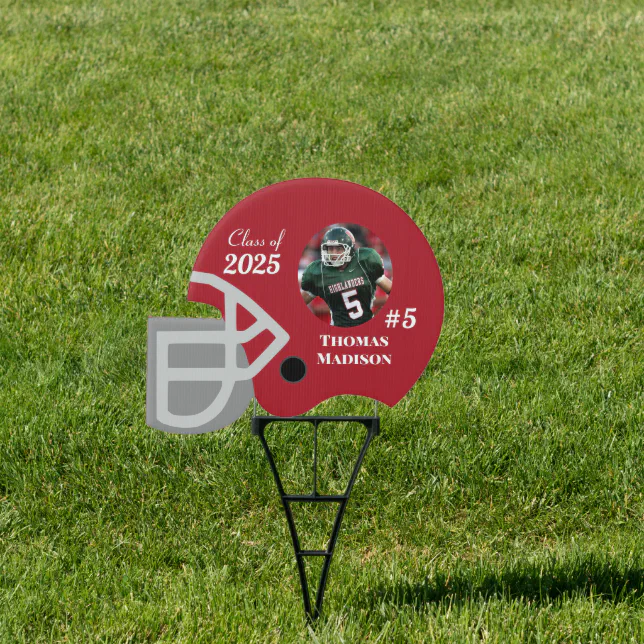 School Football Helmet | Red Yard Sign | Zazzle