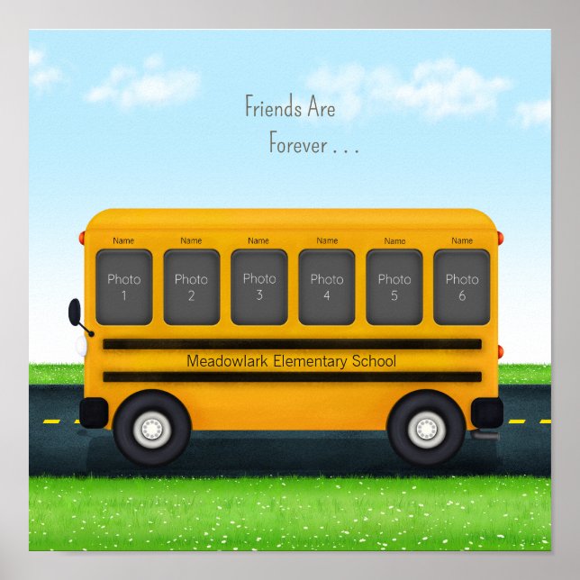 School Friends Personalized School Bus 6 Photos Poster (Front)