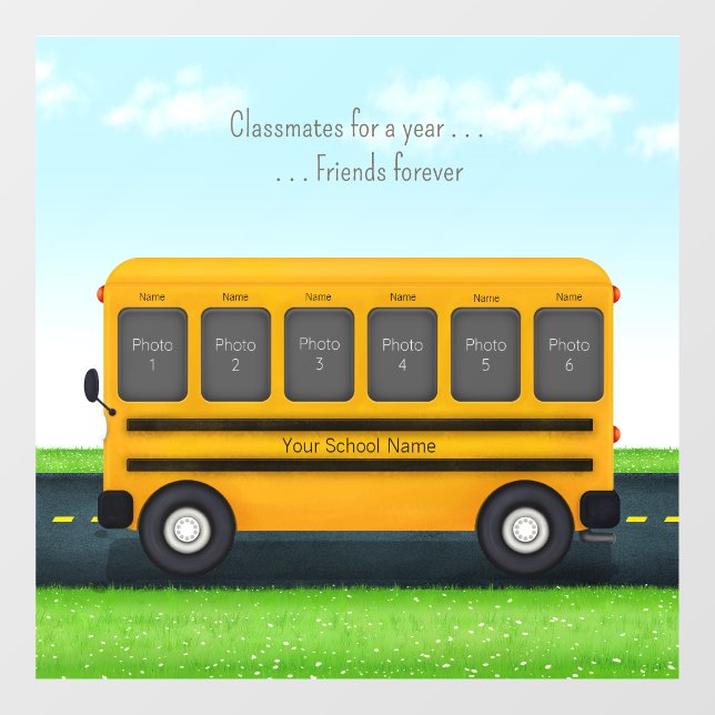 School Friends Personalized School Bus 6 Photos Window Cling (Sheet)