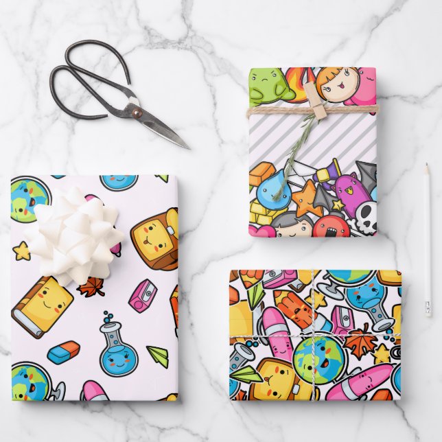 School Fun Wrapping Paper Set - Bright and Playful (Front)