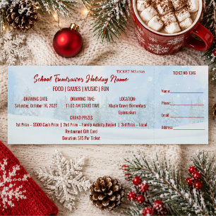 School Fundraiser Holiday Winter Snow Event Pink Raffle Tickets
