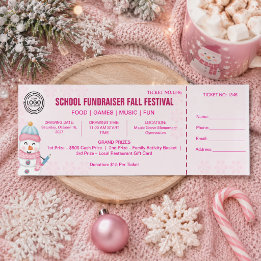 School Fundraiser Holiday Winter Snow Event Pink Raffle Tickets