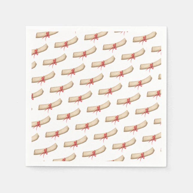 School Graduation Parchment Diploma Red Ribbon Napkins (Front)