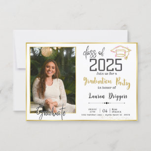 School Graduation Photo 2024 Black Gold Invitation
