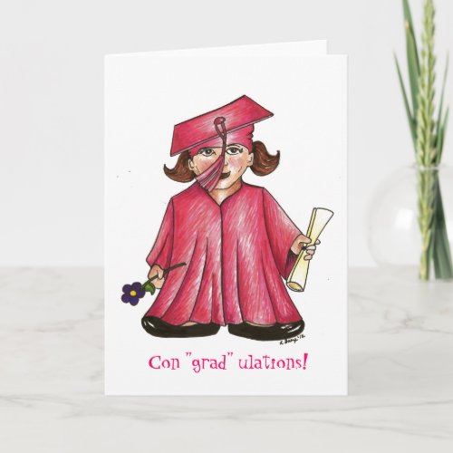 School Graduation Pink Cap Gown Diploma Graduate Card