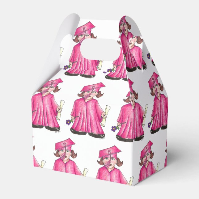 School Graduation Pink Cap Gown Diploma Graduate Favor Boxes (Front Side)