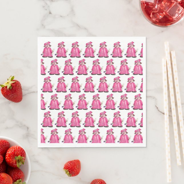 School Graduation Pink Cap Gown Diploma Graduate Napkins (Insitu)