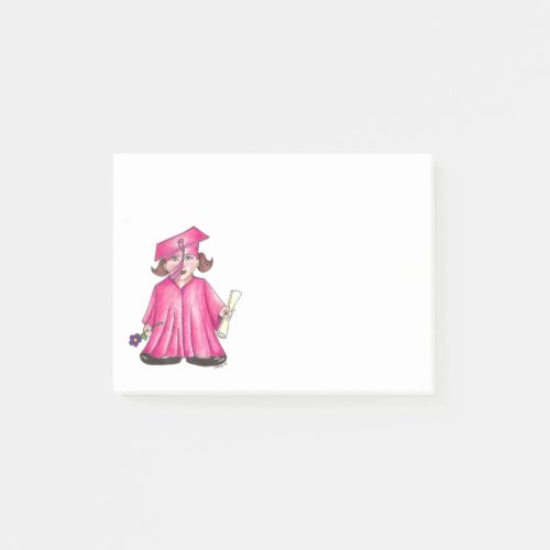 School Graduation Pink Cap Gown Diploma Graduate Post_it Notes