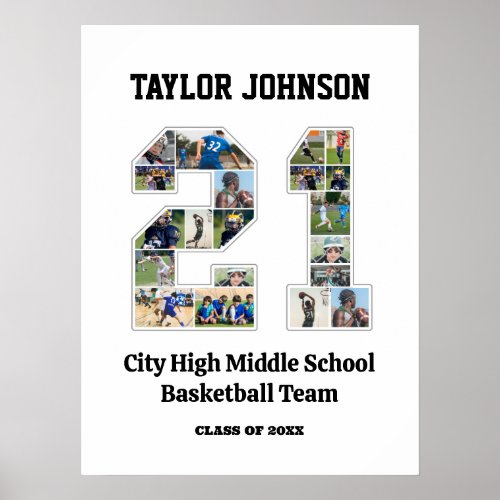 School Graduation Player Number 21 Photo Collage Poster