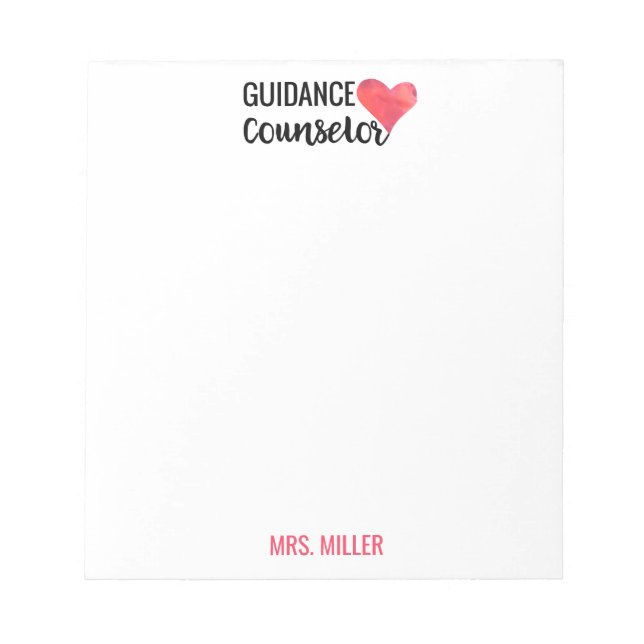 School Guidance Counselor Personalized Red Heart Notepad (Front)