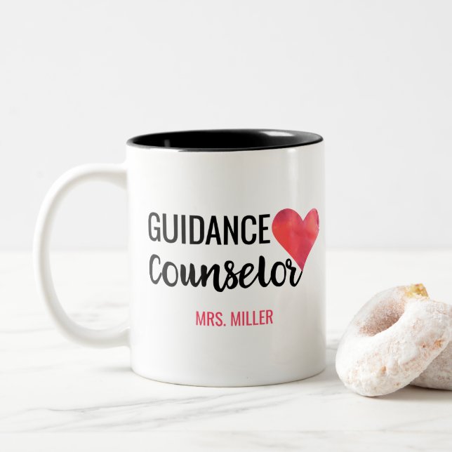 School Guidance Counselor Personalized Watercolor Two-Tone Coffee Mug (With Donut)