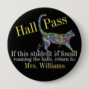 School Hall Pass / Cat - SRF Pinback Button
