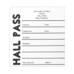 School Hall Pass Notepad at Zazzle