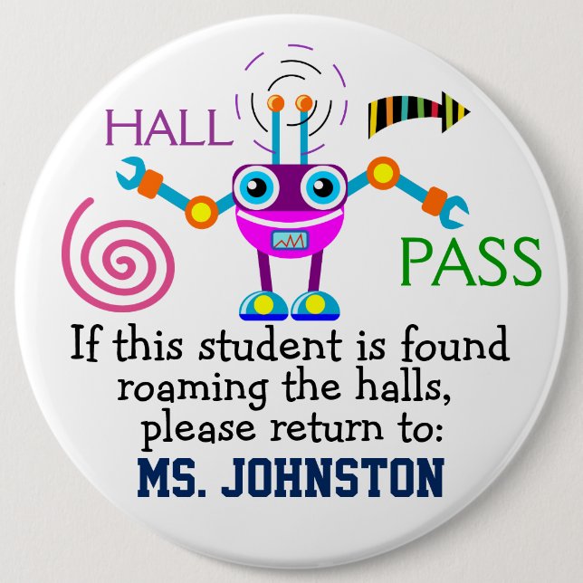 School Hall Pass / Robot - SRF Button (Front)