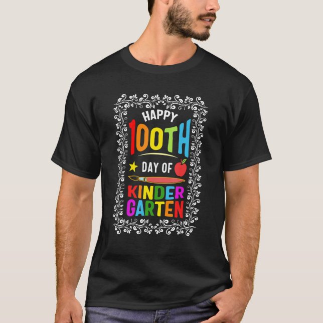 School Happy 100th Day Of Kinder Garten Floral Kin T-Shirt (Front)