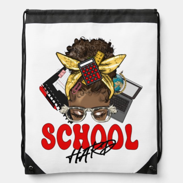 SCHOOL HARD, BACKPACK, BOOK BAG,  DRAWSTRING BAG (Front)