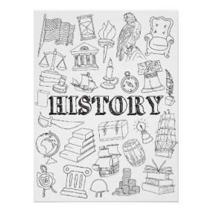 School History Teacher Doodle History Art Coloring Poster