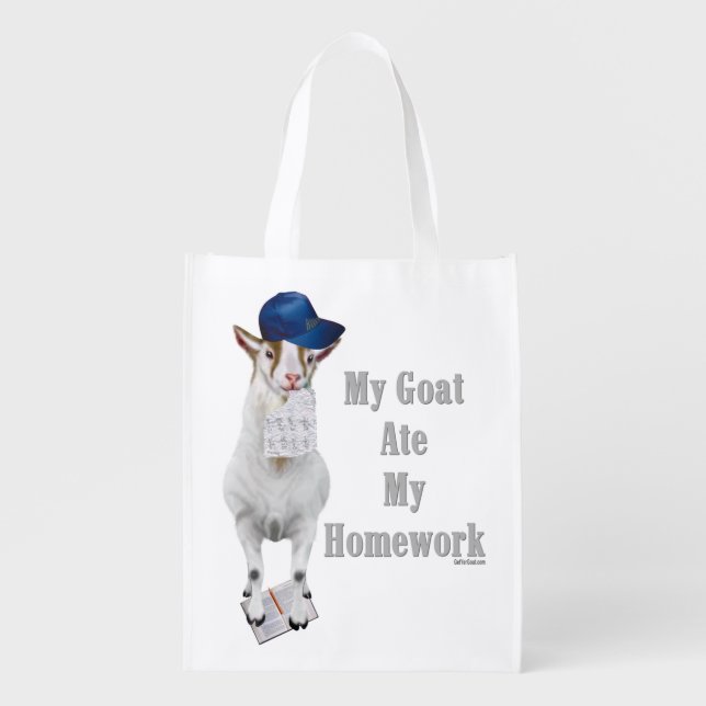 School Humor My Goat Ate My Homework Reusable Grocery Bag (Front)