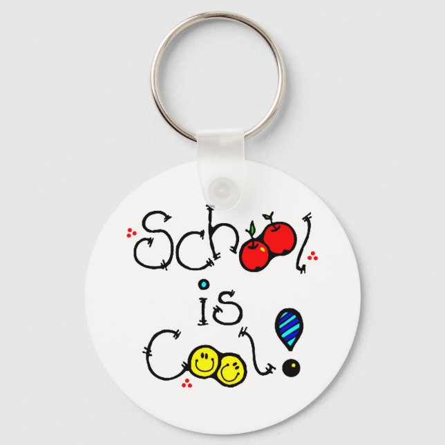 SCHOOL IS COOL FUN COLOURFUL HAPPY FACES APPLES KEYCHAIN (Front)