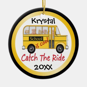 School Is Cool School Bus Ceramic Ornament by Spice at Zazzle