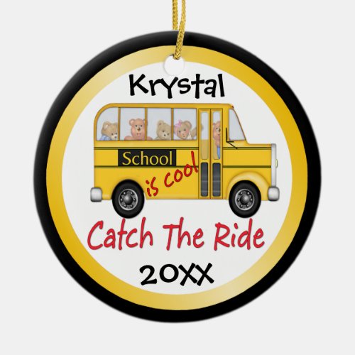 School is Cool School bus Ceramic Ornament