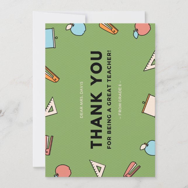 School Items Great Teacher Appreciation Week Thank You Card (Front)