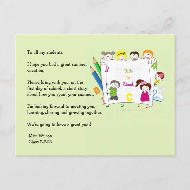 School Kids Teacher's Ice Breaker Postcard (Front)