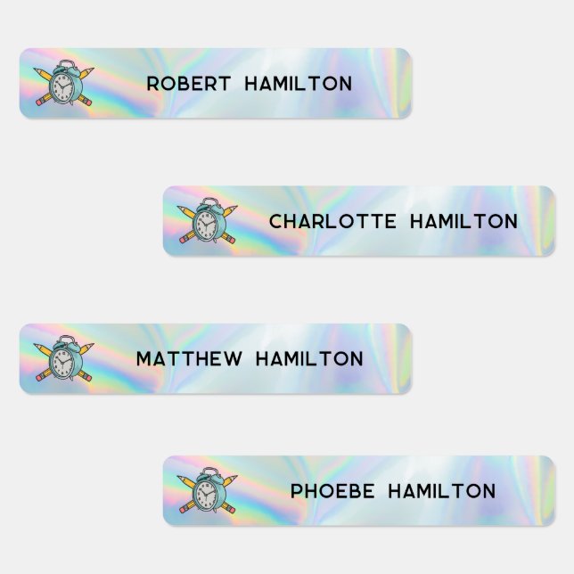 School Kids Waterproof Holographic  Clock Motif Labels (Group)