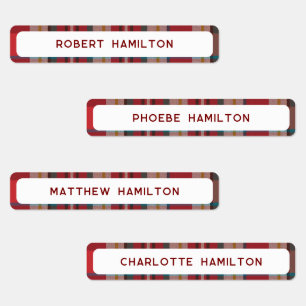 School Kids Waterproof Rustic Plaid Name Kids' Labels