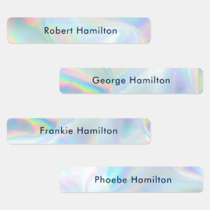 School Kids Waterproof Typography Holographic Name Labels