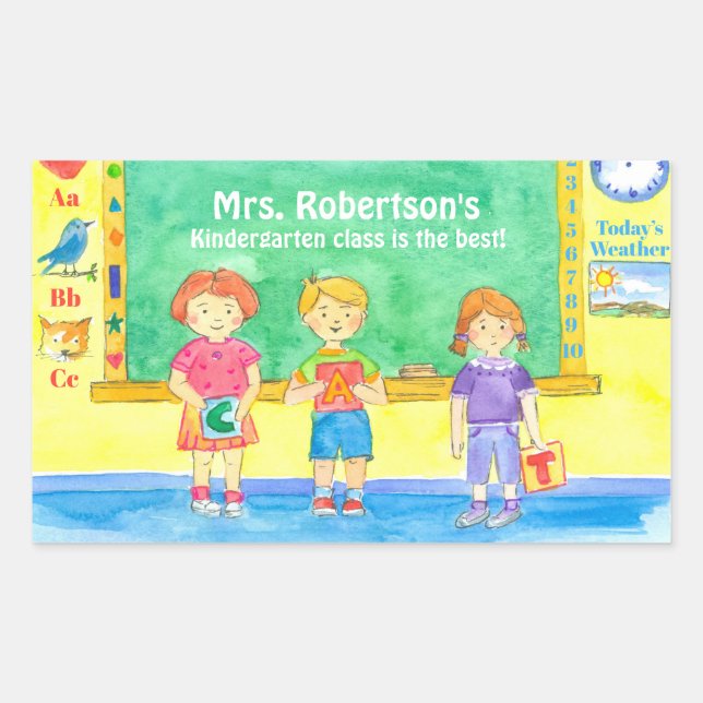 School Kindergarten Class Students Custom Name Rectangular Sticker (Front)