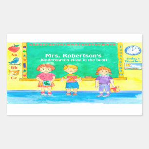 School Kindergarten Class Students Custom Name Rectangular Sticker