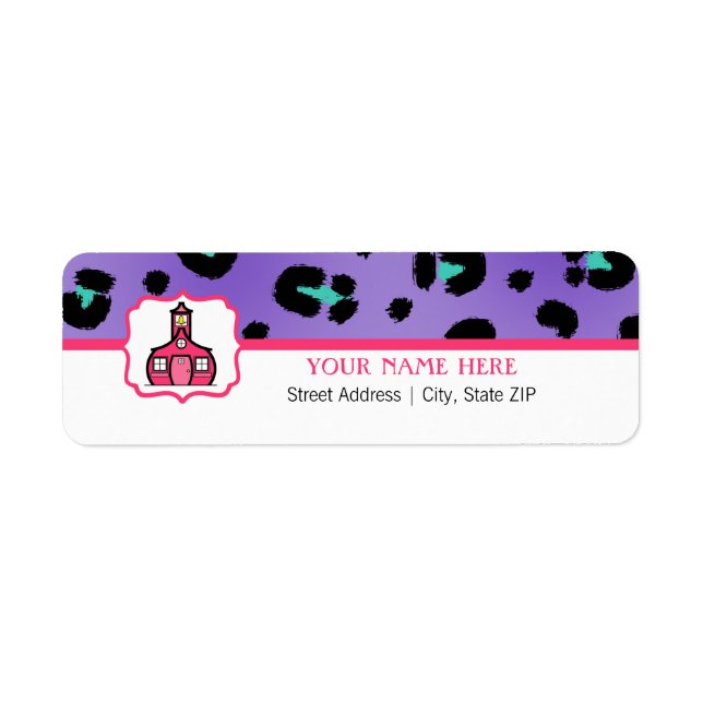 School Label For Teachers - Purple Leopard Print (Front)