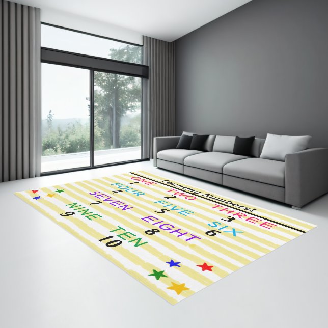 School Learning Numbers Yellow White Stripes  Rug (Insitu (Indoor 3))