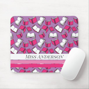 School Librarian and Bookworm Pink Books Design Mouse Pad