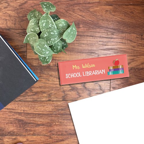 School librarian coral name tag
