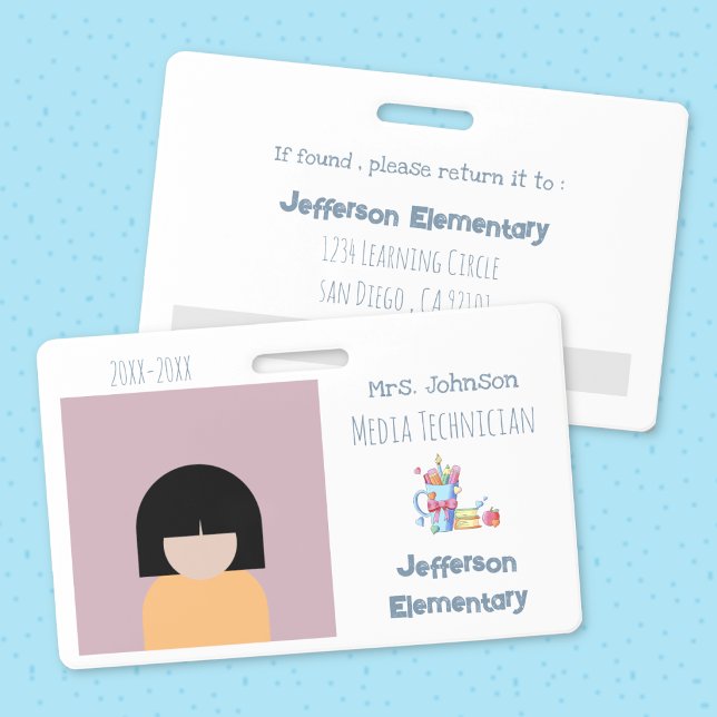 School Librarian Horizontal White Photo ID Badge (School librarian white horizontal photo ID badge .)