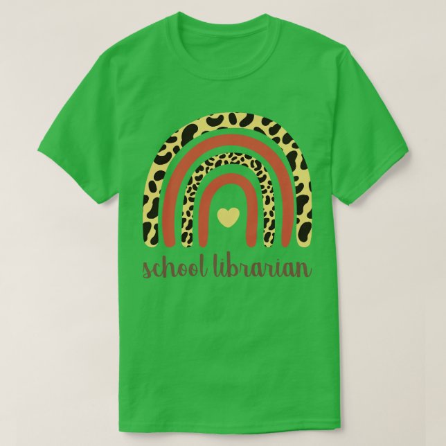 School Librarian II Leopard Print Rainbow T-Shirt (Design Front)