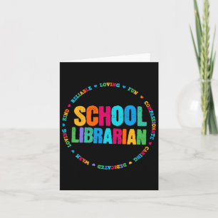 School Librarian Tee Rainbow Colorful Library Elem Card