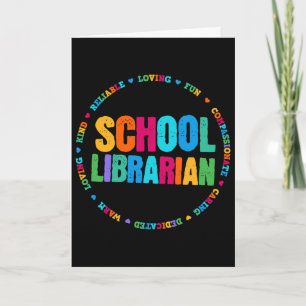 School Librarian Tee Rainbow Colorful Library Elem Card
