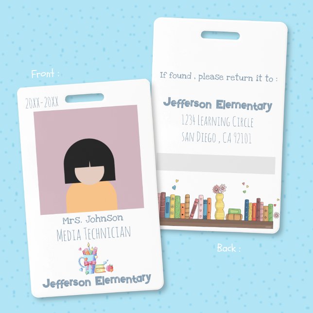 School Librarian Vertical White Photo ID Badge (School librarian vertical white photo ID badge . )
