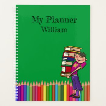 School Library Books Bright Pencils Your Name Planner by mensgifts at Zazzle